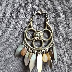 Boho Brass Fringe Pendant Necklace with Amber Beads